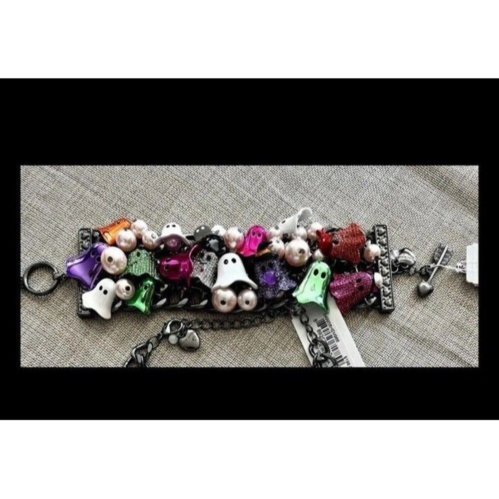 Betsey Johnson Halloween Ghost Charm statement BLING Cha Cha Bracelet NWT